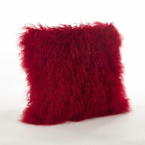 Rlm Distribution SARO  20 in. Square Wool Mongolian Lamb Fur Throw Pillow  Red HO3211016